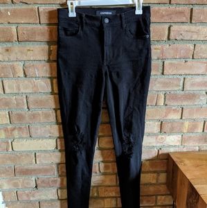 High waist stretch Black distressed Jeans Express